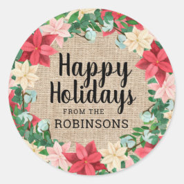 ハッピーホリデーズポインセティアブラウンバーラップ ラウンドシール