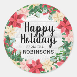 ハッピーホリデーズポインセティアホワイトウッド ラウンドシール