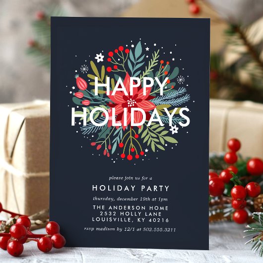 ハッピーホリデーズポイントセティアブーケクリスマスパーティー シーズンカード