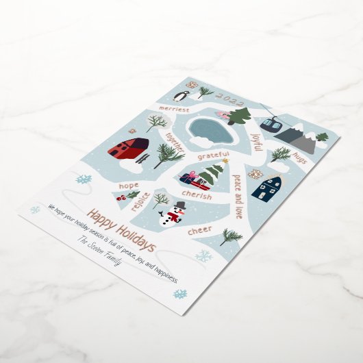 ハッピーホリデーズマップストーリーのイラストレーション 箔シーズンカード (回転した状態)