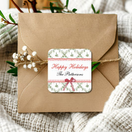 ハッピーホリデーズミスタントーレッドボウカスタムクリスマス スクエアシール