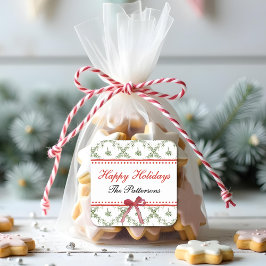 ハッピーホリデーズミスタントーレッドボウカスタムクリスマス スクエアシール