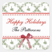 ハッピーホリデーズミスタントーレッドボウカスタムクリスマス スクエアシール (正面)