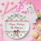 ハッピーホリデーズミスタントーレッドボウカスタムクリスマス ペーパープレート (パーティー)