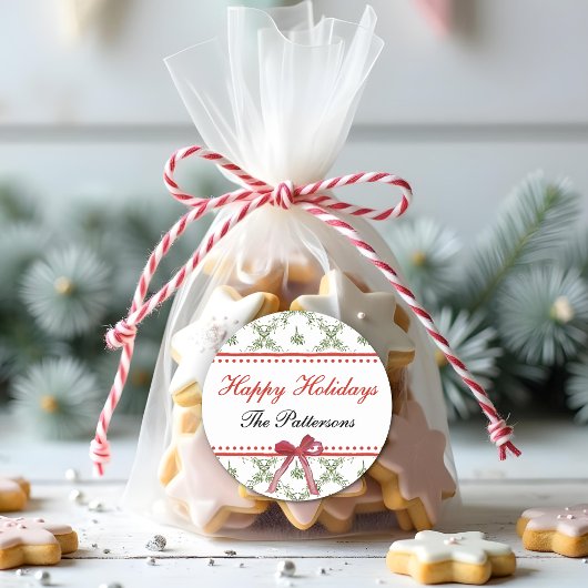 ハッピーホリデーズミスタントーレッドボウカスタムクリスマス ラウンドシール