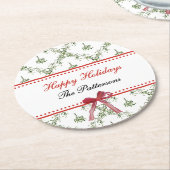 ハッピーホリデーズミスタントーレッドボウカスタムクリスマス ラウンドペーパーコースター (アングル)
