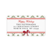 ハッピーホリデーズミスタントーレッドボウカスタムクリスマス ラベル (正面)