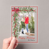 ハッピーホリデーズミスタントーレッドボウファミリーフォト アクリル招待状 (インサイチュ (ポータブル))