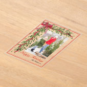 ハッピーホリデーズミスタントーレッドボウファミリーフォト アクリル招待状 (レイダウン)