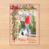 ハッピーホリデーズミスタントーレッドボウファミリーフォト アクリル招待状 (正面)