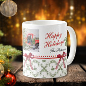 ハッピーホリデーズミスタントーレッドボウファミリーフォト コーヒーマグカップ