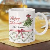 ハッピーホリデーズミスタントーレッドボウファミリーフォト コーヒーマグカップ