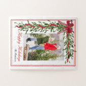 ハッピーホリデーズミスタントーレッドボウファミリーフォト ジグソーパズル (横)