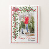 ハッピーホリデーズミスタントーレッドボウファミリーフォト ジグソーパズル (縦)