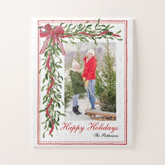 ハッピーホリデーズミスタントーレッドボウファミリーフォト ジグソーパズル (縦)
