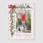 ハッピーホリデーズミスタントーレッドボウファミリーフォト ベラム紙招待状 (正面)