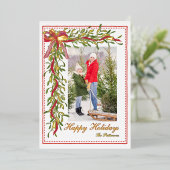 ハッピーホリデーズミスタントーレッドボウファミリーフォト 箔シーズンカード (立ち正面)