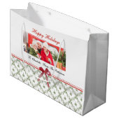 ハッピーホリデーズミスタントーレッドボウ名前をカスタムする写真 ラージペーパーバッグ (正面アングル)