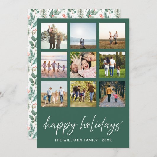 ハッピーホリデーズミニマリストスクリプト9 Photo Collage シーズンカード (正面/裏面)