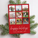 ハッピーホリデーズミニマリストスクリプト9 Photo Collage シーズンカード<br><div class="desc">ミニマルなスクリプパーソナライズされたトhappy holidaysタイポグラフィで独自の写真コラージュのクリスマスカードを作成する。</div>