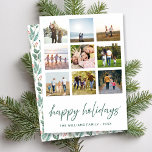ハッピーホリデーズミニマリストスクリプト9 Photo Collage シーズンカード<br><div class="desc">ミニマルなスクリプパーソナライズされたトhappy holidaysタイポグラフィで独自の写真コラージュのクリスマスカードを作成する。</div>