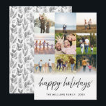 ハッピーホリデーズミニマリストスクリプト9 Photo Collage シーズンカード<br><div class="desc">ミニマルなスクリプパーソナライズされたトhappy holidaysタイポグラフィで独自の写真コラージュのクリスマスカードを作成する。</div>