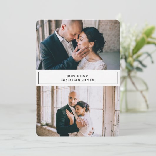 ハッピーホリデーズミニマリスト2枚フォトクリスマスカード シーズンカード (スタンド正面)