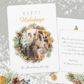 ハッピーホリデーズミニマルリースオレンジフォト シーズンカード