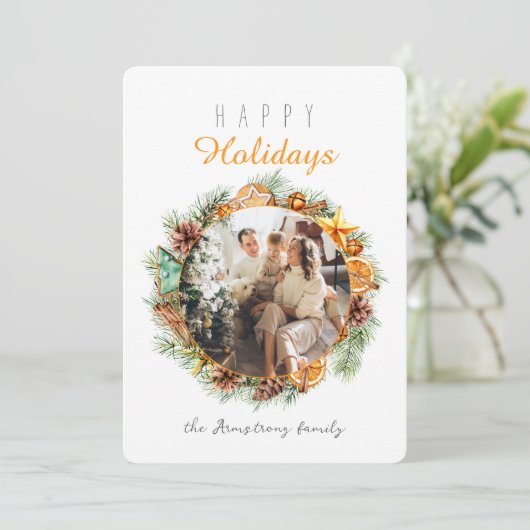 ハッピーホリデーズミニマルリースオレンジフォト シーズンカード (スタンド正面)