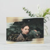 ハッピーホリデーズミントグリーン&ゴールドフォイルブラシフォト シーズンカード (スタンド正面)