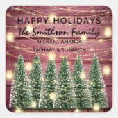ハッピーホリデーズメリークリスマスツリーズネームウッド スクエアシール (正面)