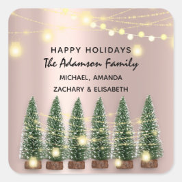 ハッピーホリデーズメリークリスマスツリーネームバラ スクエアシール