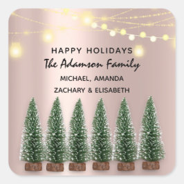 ハッピーホリデーズメリークリスマスツリーネームバラ スクエアシール