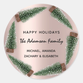 ハッピーホリデーズメリークリスマスツリーネームバラ ラウンドシール