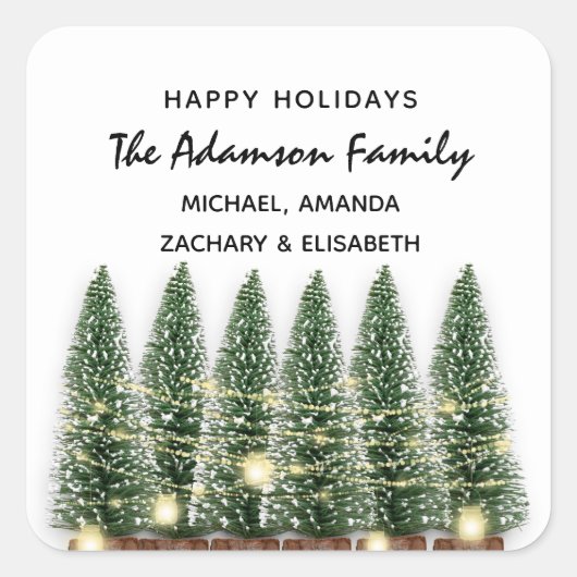 ハッピーホリデーズメリークリスマスツリー名ホワイト スクエアシール (正面)