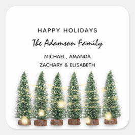 ハッピーホリデーズメリークリスマスツリー名ホワイト スクエアシール