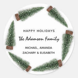 ハッピーホリデーズメリークリスマスツリー名 ラウンドシール