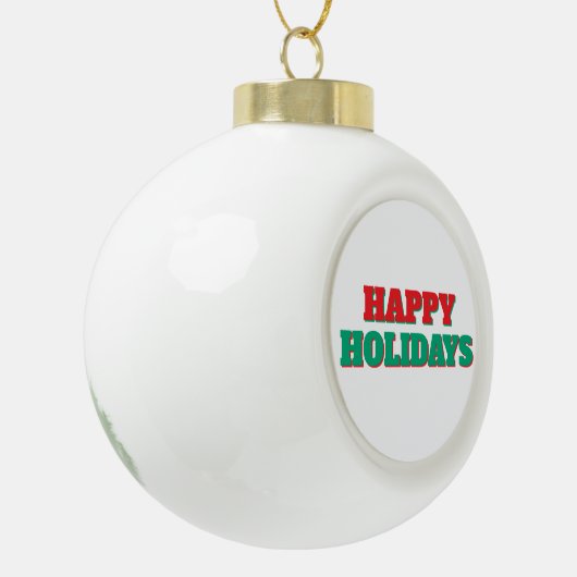 ハッピーホリデーズメリークリスマスホリデータイム セラミックボールオーナメント (左)