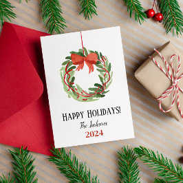 ハッピーホリデーズメリークリスマスリース折り畳みカード シーズンカード