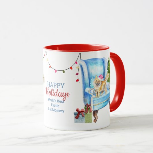 ハッピーホリデーズメーンクーンキャットマムパパクリスマス マグカップ (正面右)