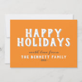 ハッピーホリデーズモダンオレンジホワイトタイポグラフィ カード (正面)