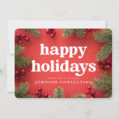ハッピーホリデーズモダンホリーベリーパインズニードルレッド シーズンカード (正面)