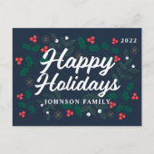 ハッピーホリデーズモダンホリーベリーリーフ シーズンポストカード (正面)