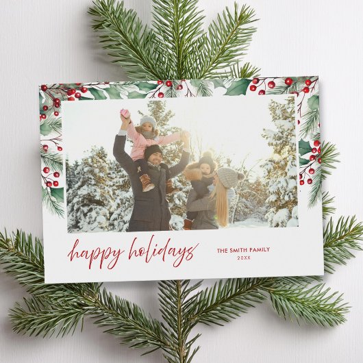 ハッピーホリデーズモダンボタニカルフローラ写真 シーズンカード