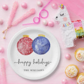 ハッピーホリデーズモダンレッドブルーオーナメントシンプルズ ペーパープレート (パーティー)