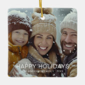 ハッピーホリデーズモダン写真テンプレート セラミックオーナメント (正面)
