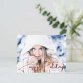 ハッピーホリデーズモデルヘッドショットレッドスクリプトオーバーレイ シーズンポストカード (スタンド正面)