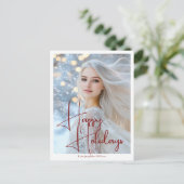 ハッピーホリデーズモデルヘッドショットレッドスクリプト シーズンポストカード (スタンド正面)