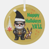 ハッピーホリデーズヤルギャングクリスマスオン金ゴールド | ガラスオーナメント (正面)