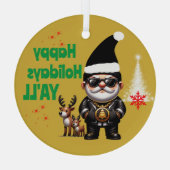 ハッピーホリデーズヤルギャングクリスマスオン金ゴールド | ガラスオーナメント (裏面)